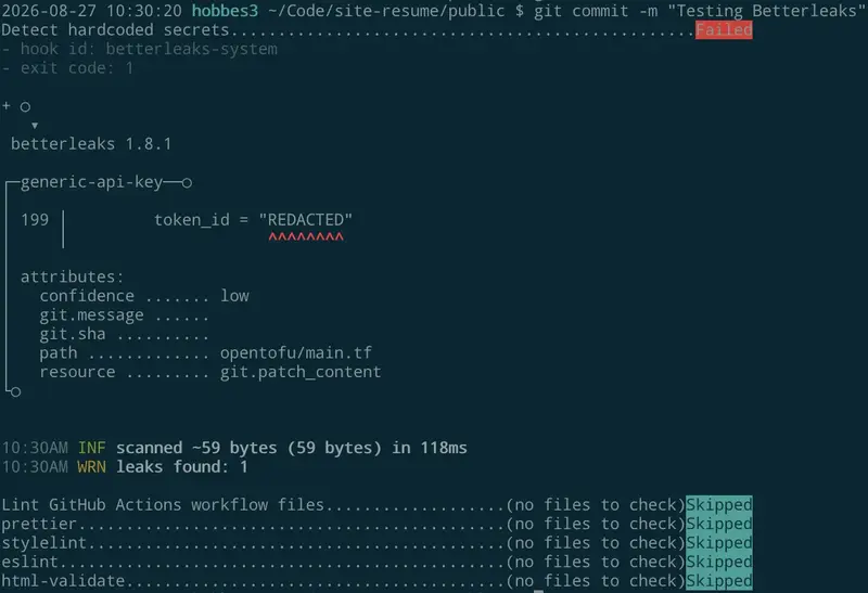 Betterleaks pre-commit